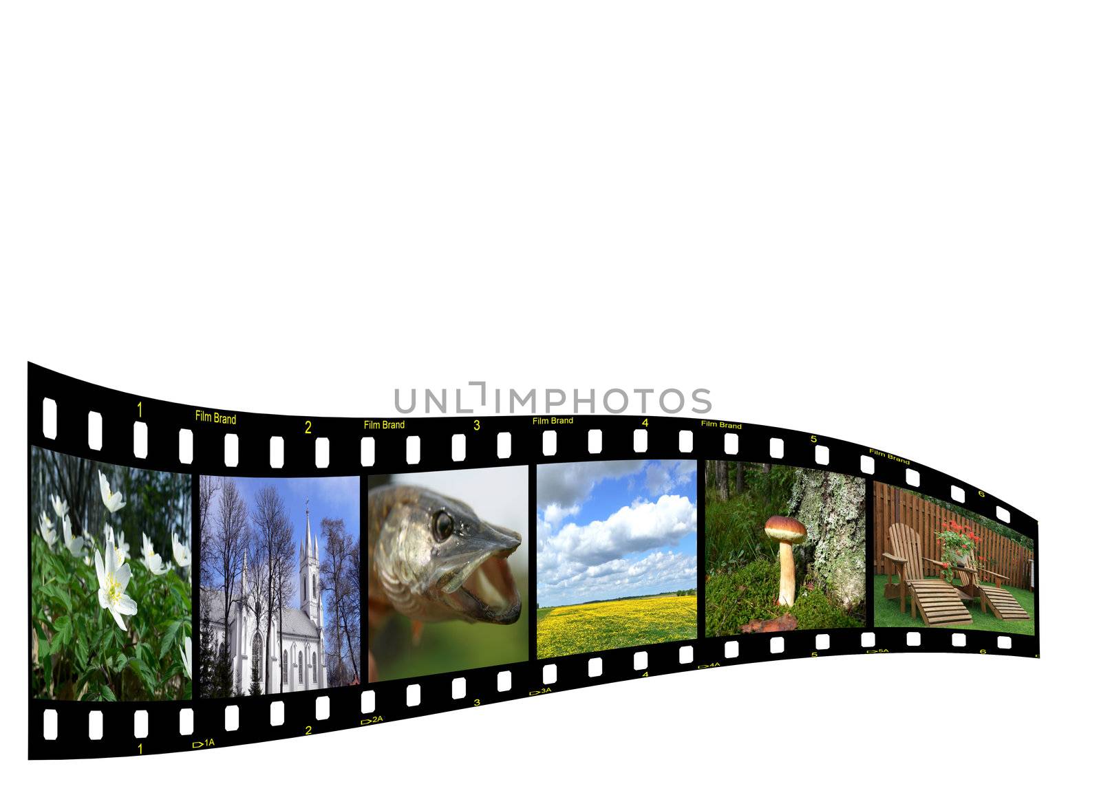Filmstrip with six colorful photos from Lithuania. Copyspace for your design