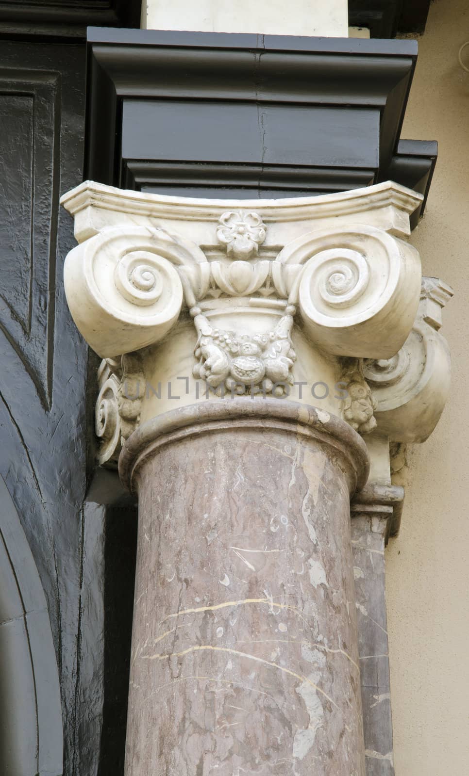 Interesting ancient building column fragment. Old construction industry detail.