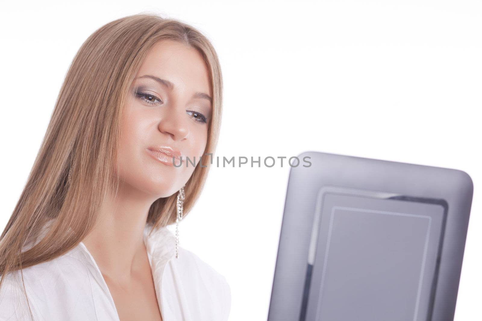 Beautiful Woman With Tablet Computer by adamr