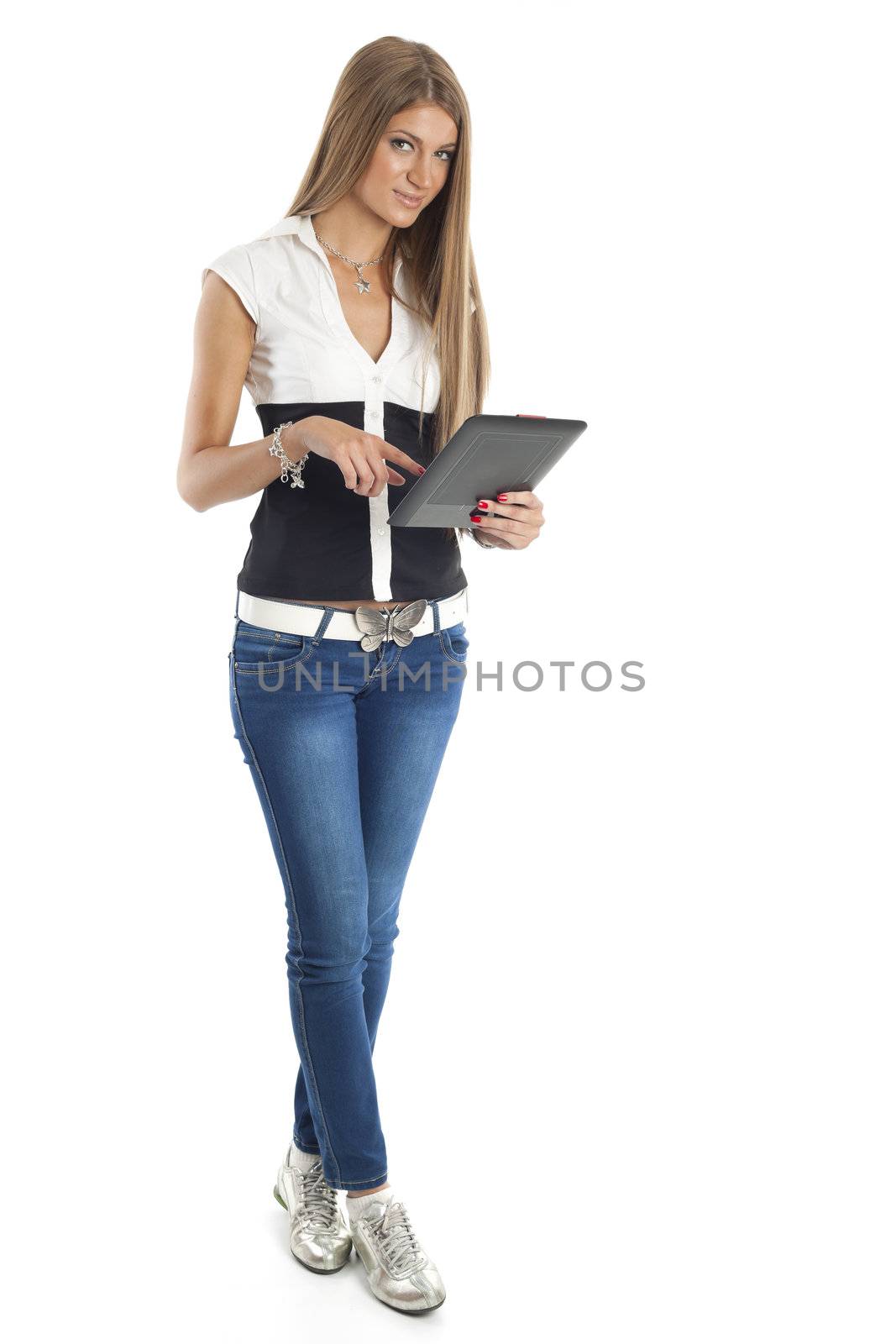 Beautiful Woman With Tablet Computer by adamr