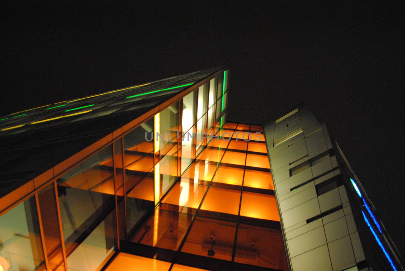 An office building by night.