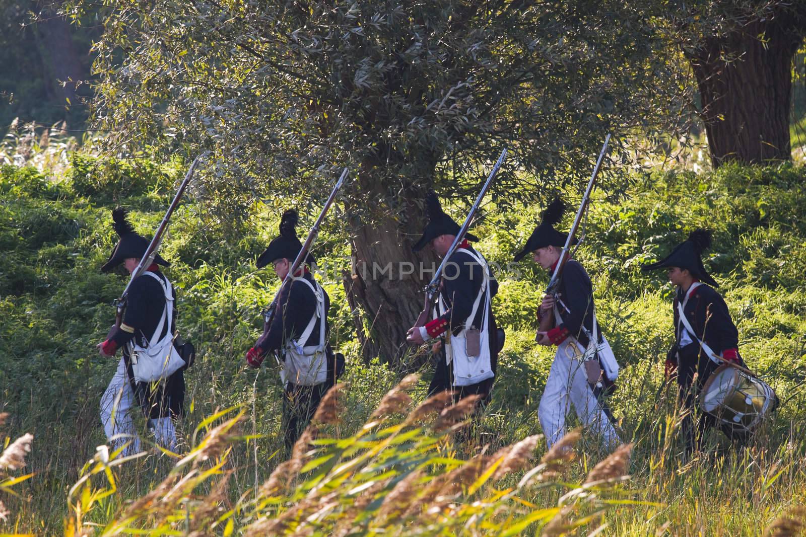 Willemstad - October 23: Replay of Napoleonic period in the Netherlands with battle between French, Dutch and English troops at Fort Sabina, October 23, 2011, Fort Sabina, Willemstad, the Netherlands