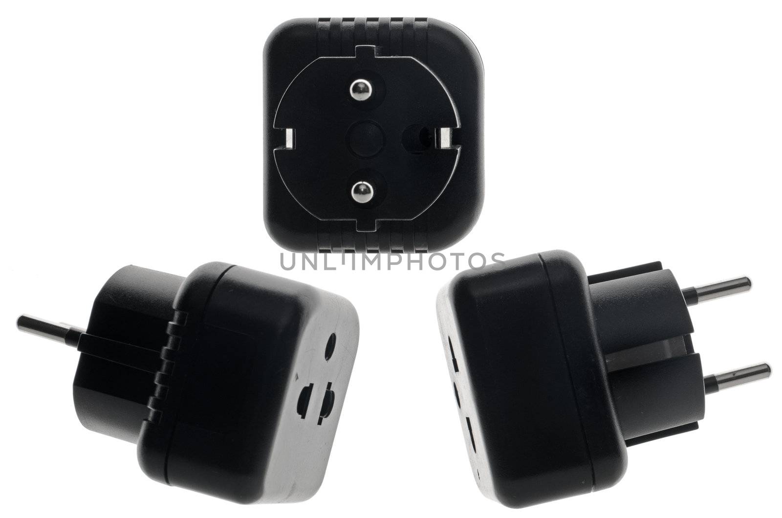 Black power adaptor isolated on White Background.