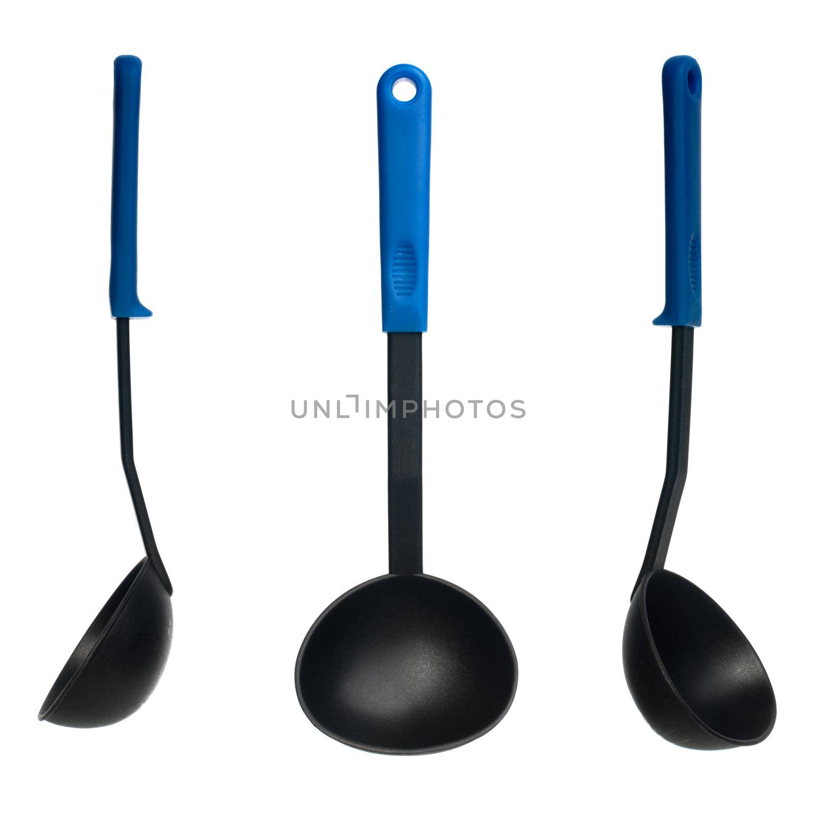 Plastic soup ladle isolated over a white background.