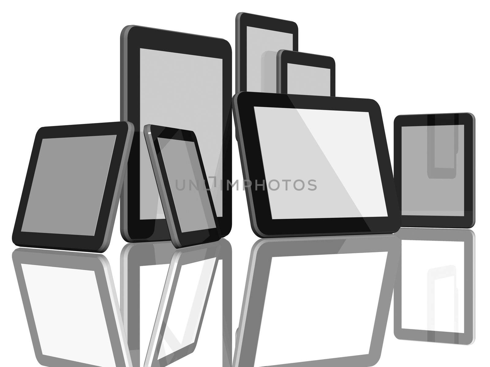 Group of Tablet Computers on white background