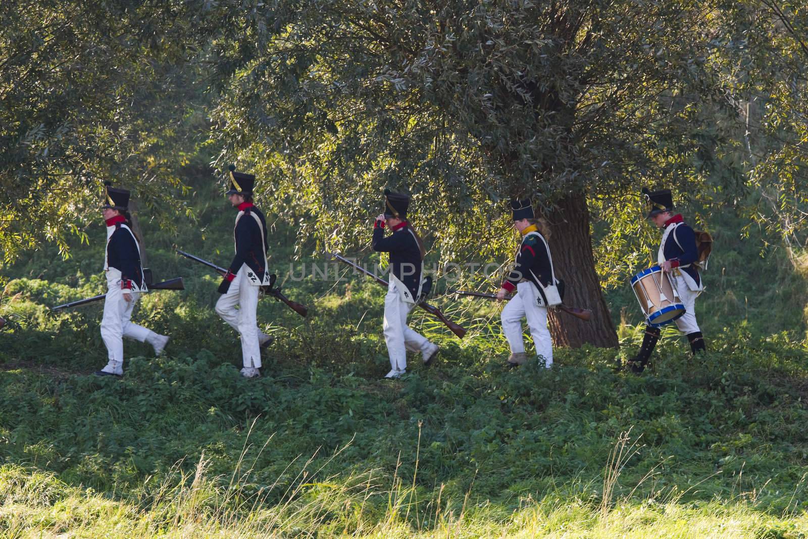 Willemstad - October 23: Replay of Napoleonic period in the Netherlands with battle between French, Dutch and English troops at Fort Sabina, October 23, 2011, Fort Sabina, Willemstad, the Netherlands