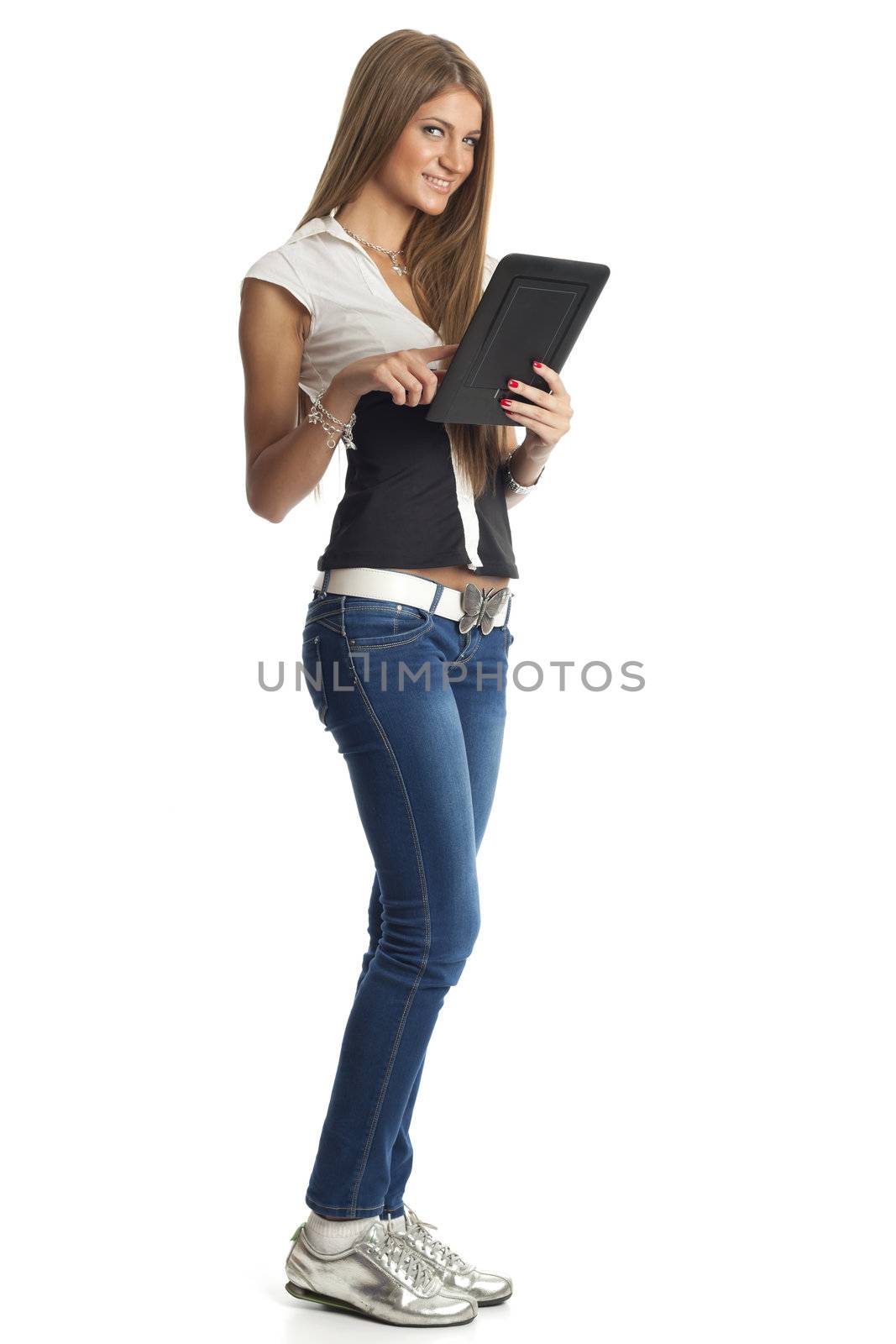 Beautiful Woman With Tablet Computer by adamr