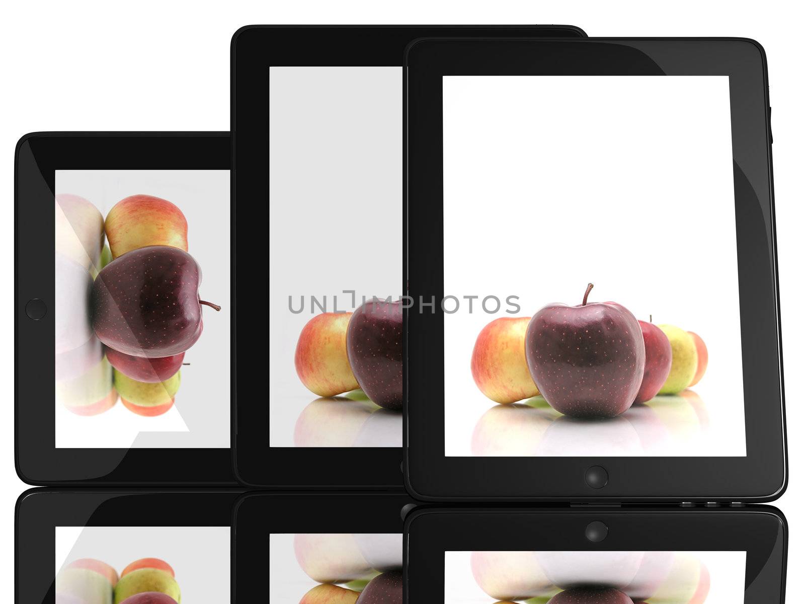 Apple on screen on Tablet computer 3D model isolated on white