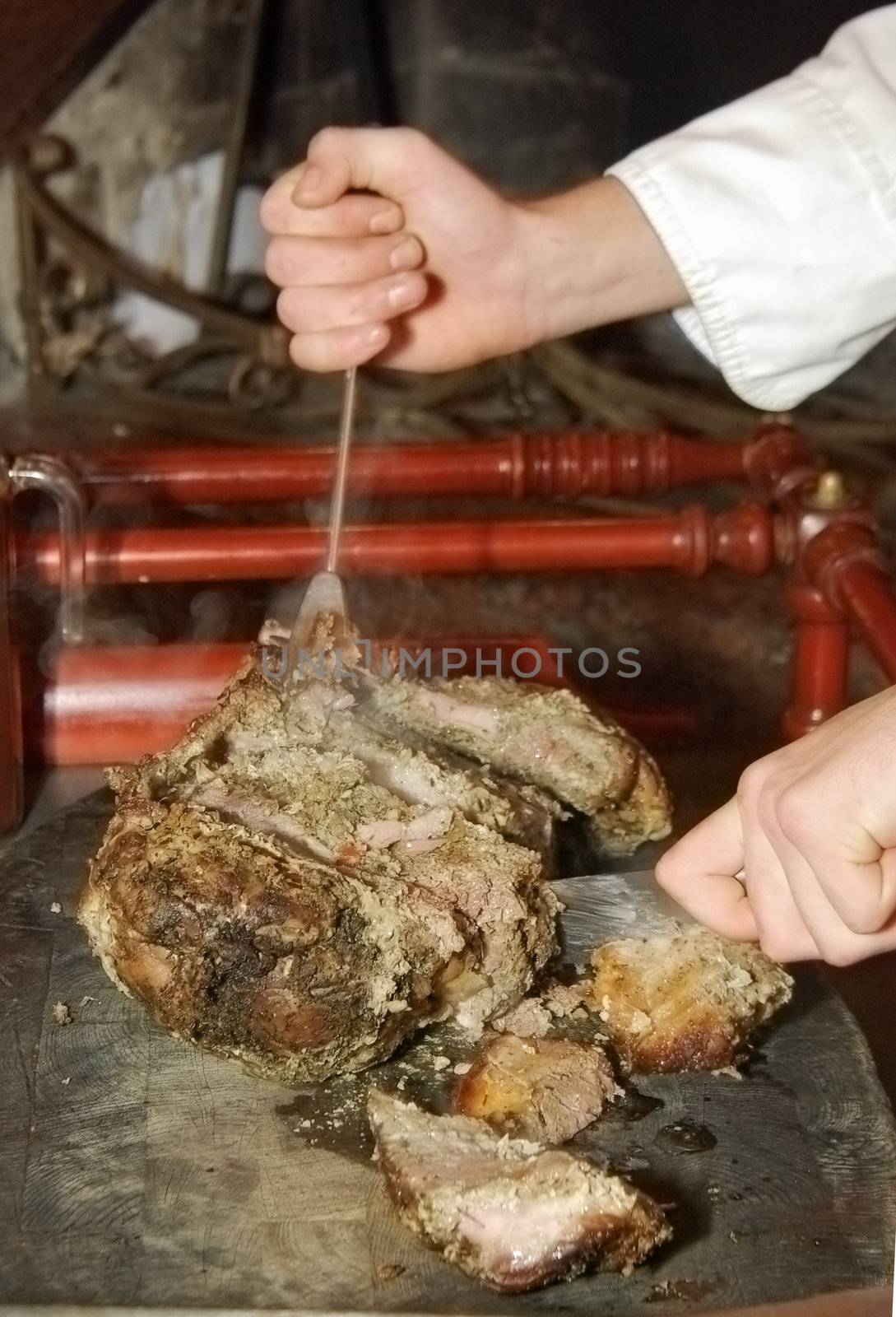 Baked pork meat cut in slices