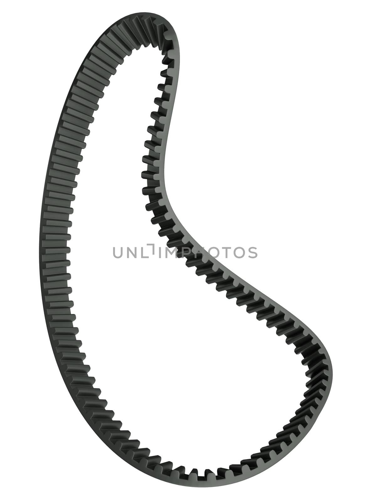 Timing belt, internal part of car engines, isolated on white backgound.3D rendered illustration.