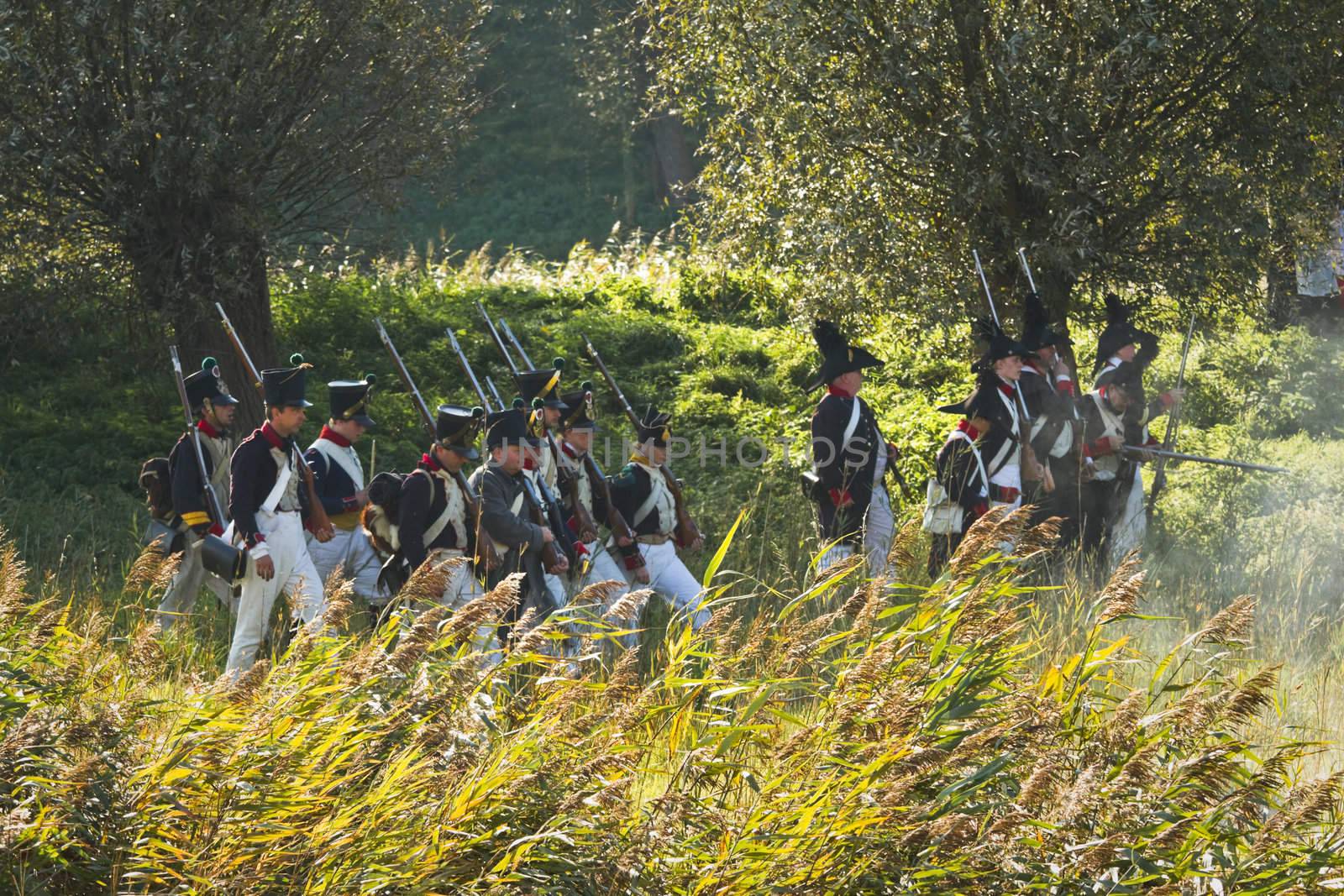 Willemstad - October 23: Replay of Napoleonic period in the Netherlands with battle between French, Dutch and English troops at Fort Sabina, October 23, 2011, Fort Sabina, Willemstad, the Netherlands