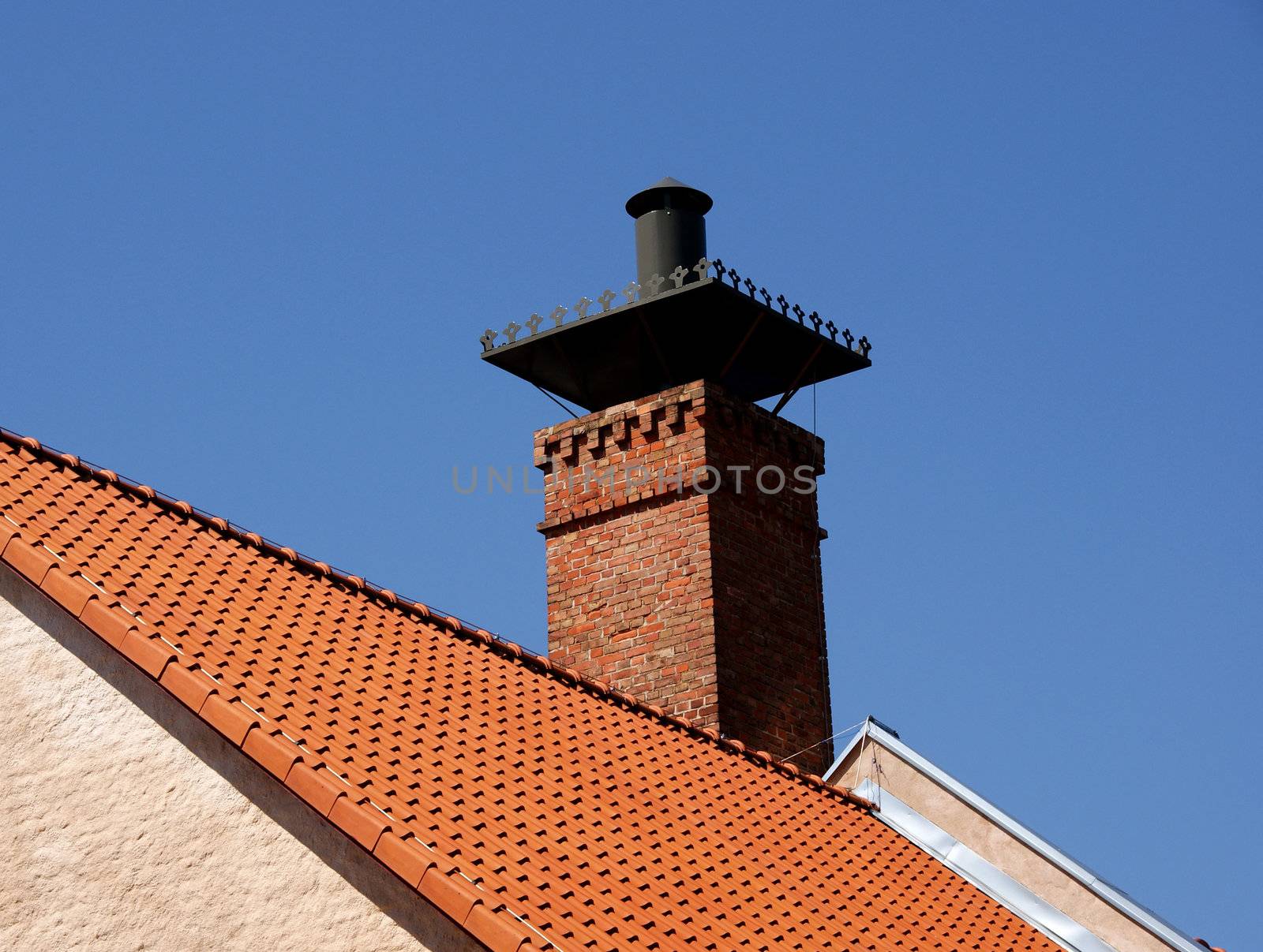 the roof and chimney with blue sky