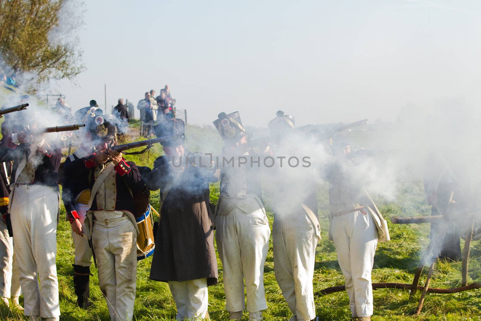 Willemstad - October 23: Replay of Napoleonic period in the Netherlands with battle between French, Dutch and English troops at Fort Sabina, October 23, 2011, Fort Sabina, Willemstad, the Netherlands