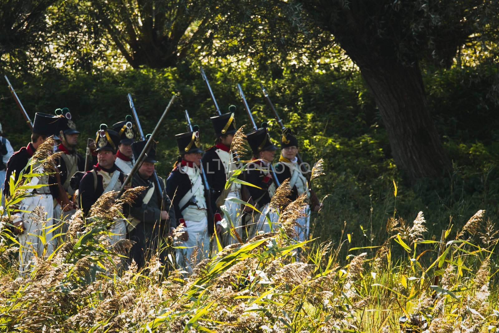 Willemstad - October 23: Replay of Napoleonic period in the Netherlands with battle between French, Dutch and English troops at Fort Sabina, October 23, 2011, Fort Sabina, Willemstad, the Netherlands