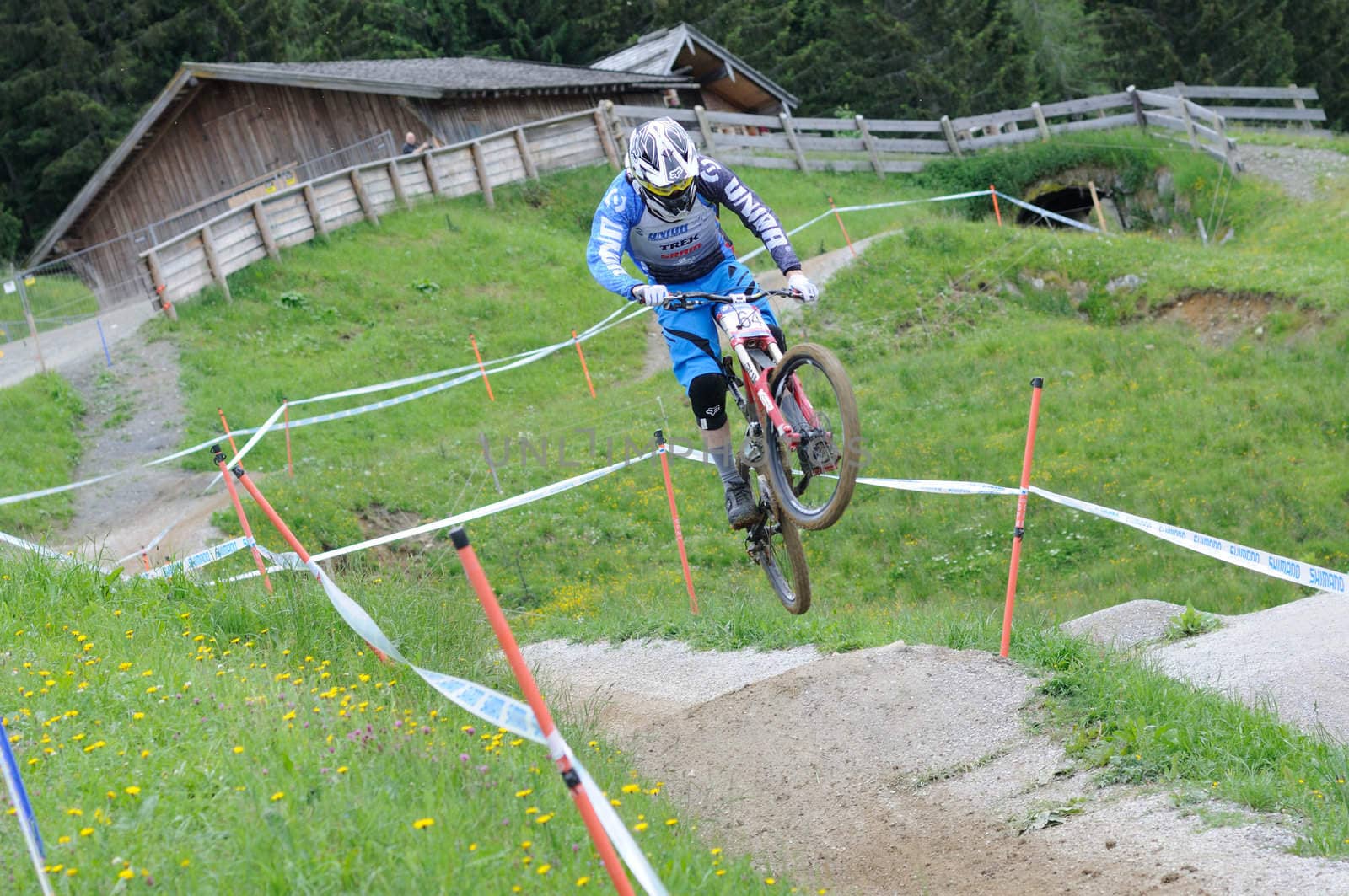LEOGANG, AUSTRIA - JUN 12: UCI Mountain bike world cup. Harry Heath (GBR) at the downhill final race on June 12, 2011 in Leogang, Austria.