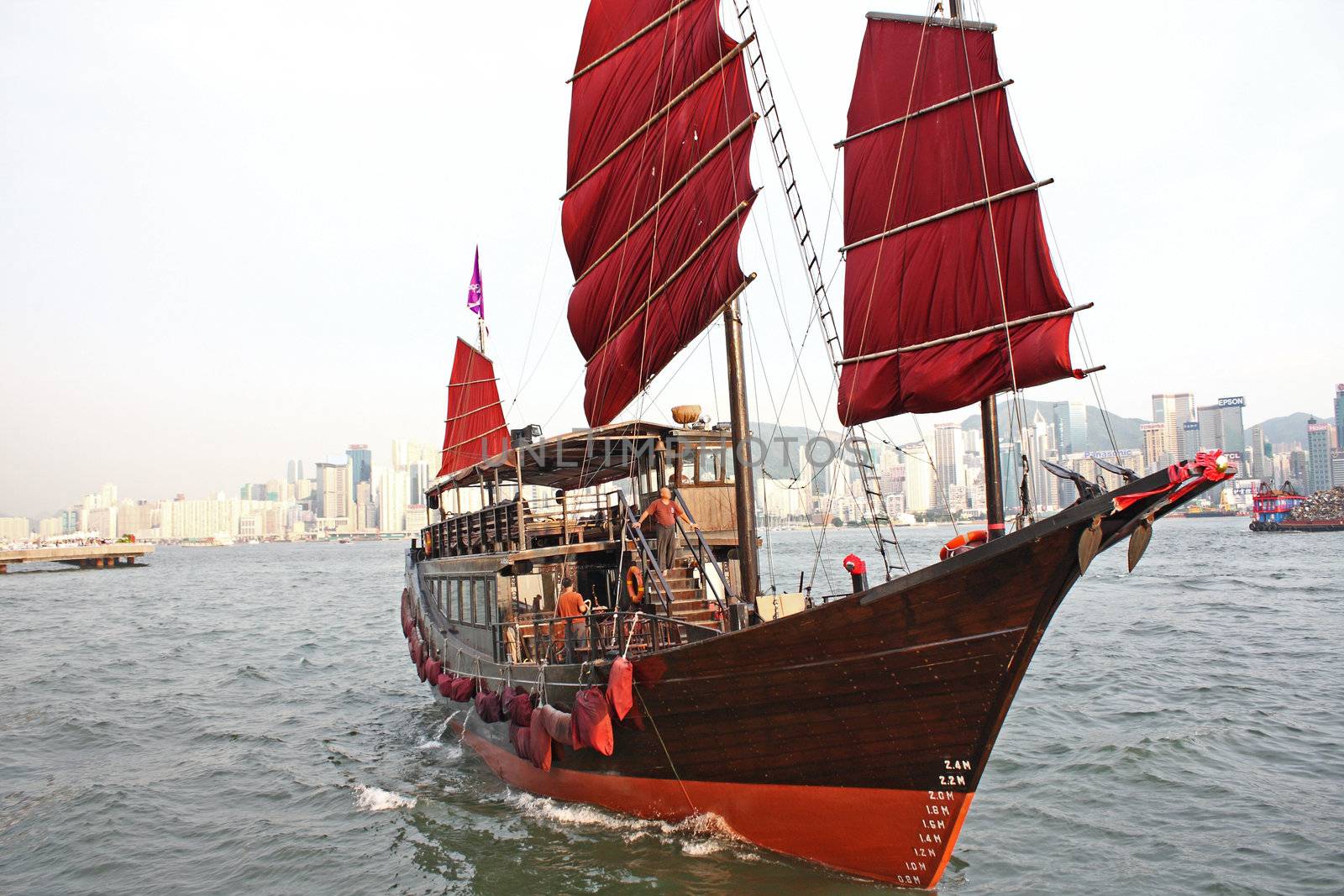 sailboat in Hong Kong harbor 