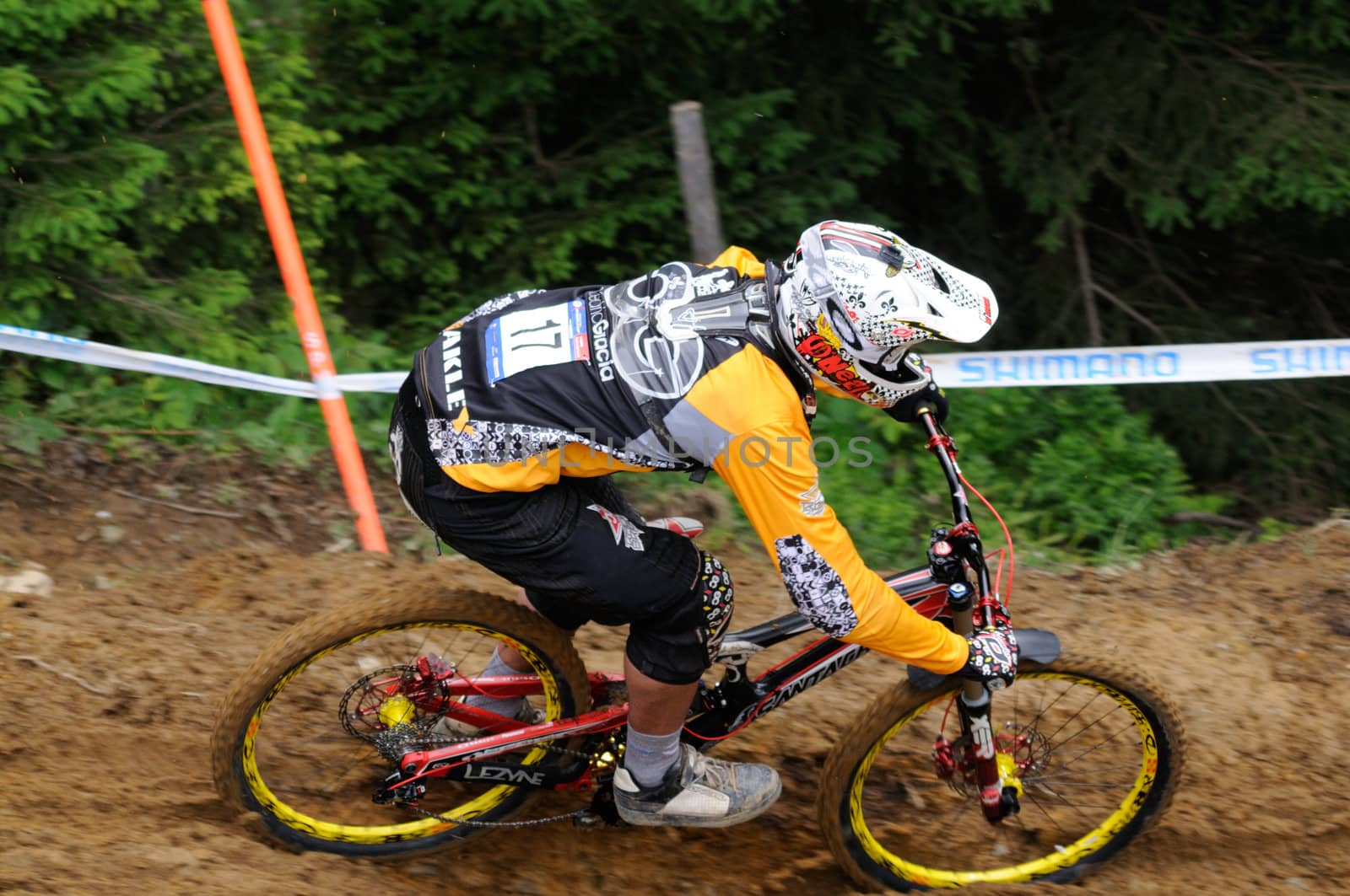 LEOGANG, AUSTRIA - JUN 12: UCI Mountain bike world cup. Cedric Gracia (FRA) at the downhill final race on June 12, 2011 in Leogang, Austria.