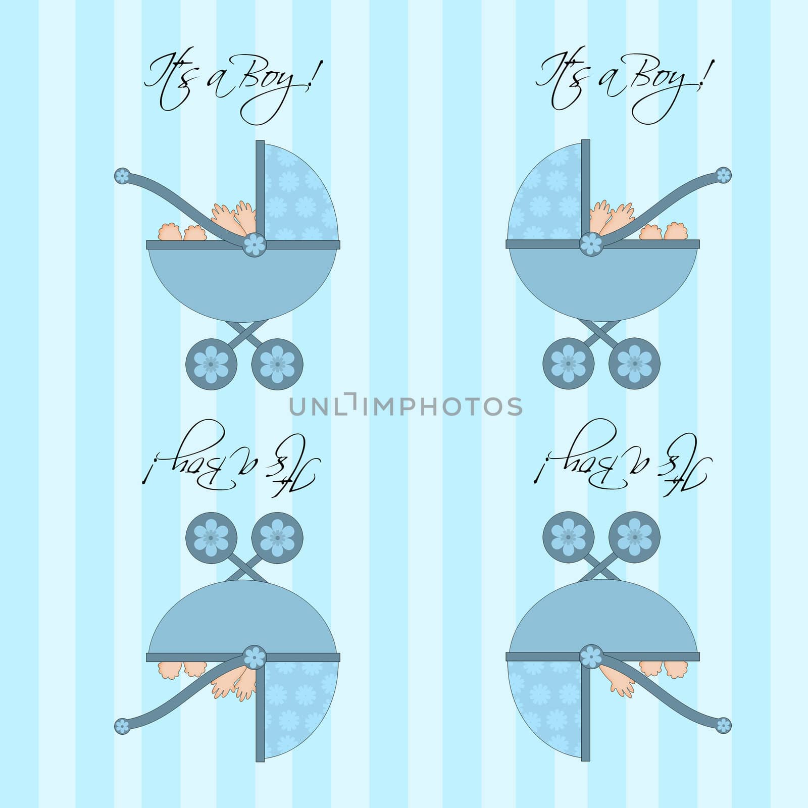 Its A Boy Blue Baby Pram Carriage Seamless Pattern Tile Background Illustration