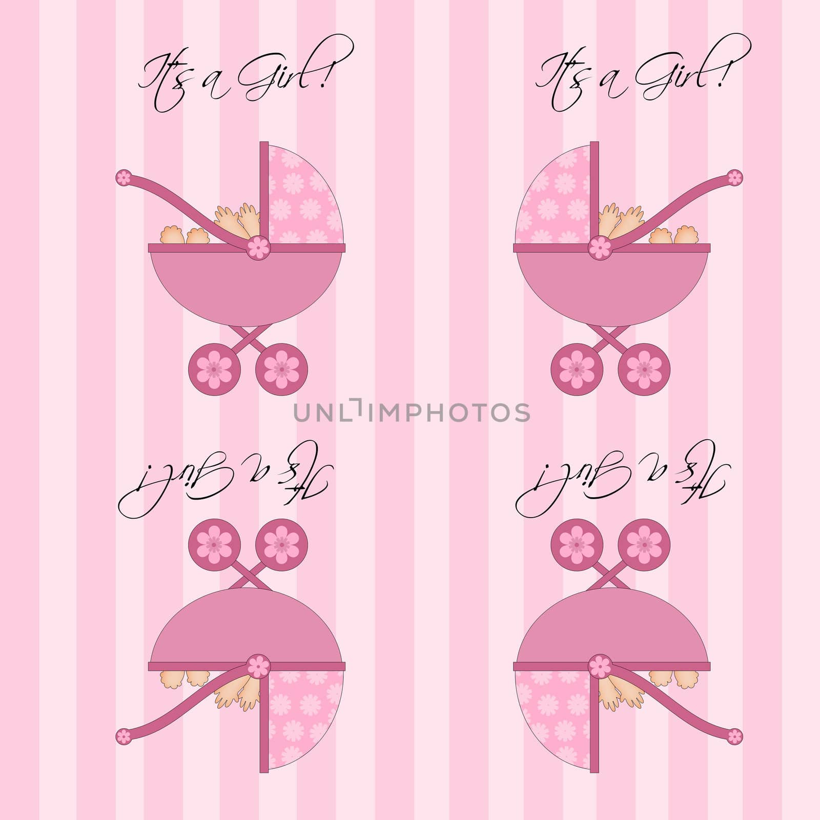 Its A Girl Pink Baby Pram Carriage Seamless Pattern Tile Background Illustration