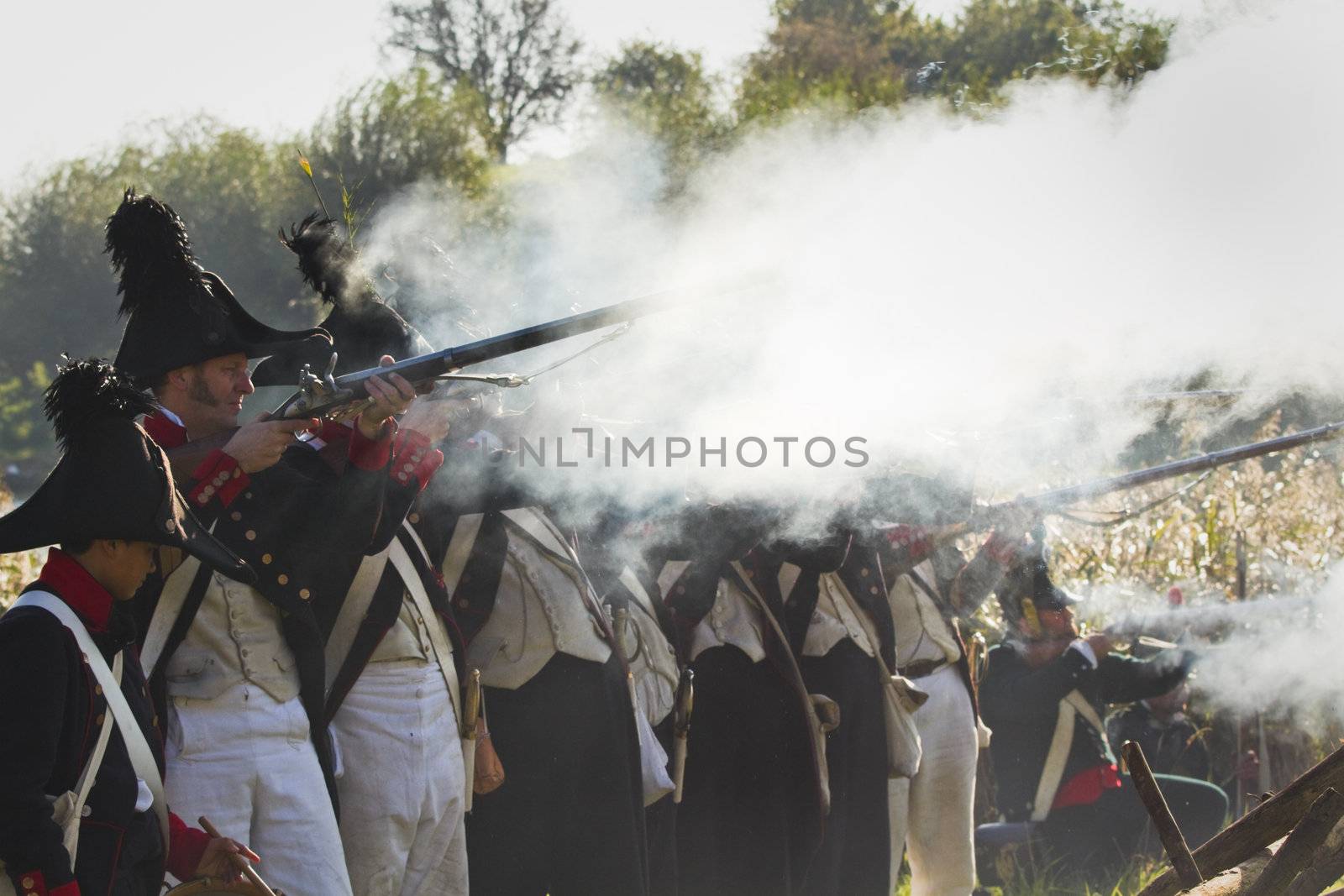 Willemstad - October 23: Replay of Napoleonic period in the Netherlands with battle between French, Dutch and English troops at Fort Sabina, October 23, 2011, Fort Sabina, Willemstad, the Netherlands