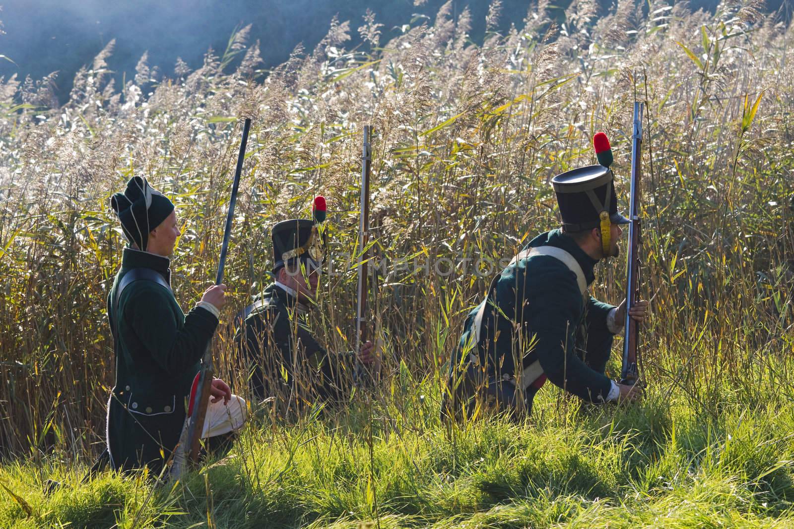 Willemstad - October 23: Replay of Napoleonic period in the Netherlands with battle between French, Dutch and English troops at Fort Sabina, October 23, 2011, Fort Sabina, Willemstad, the Netherlands