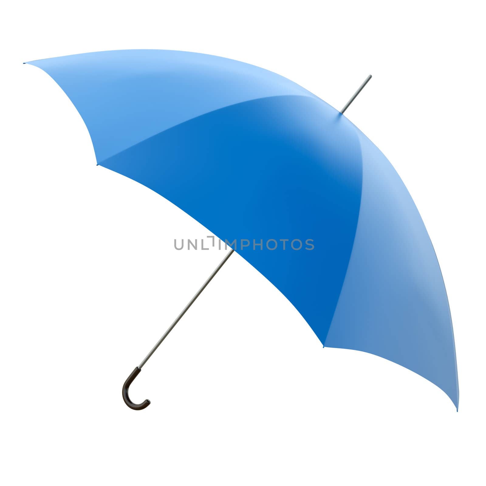 Blue umbrella isolated on white background. 3D render.