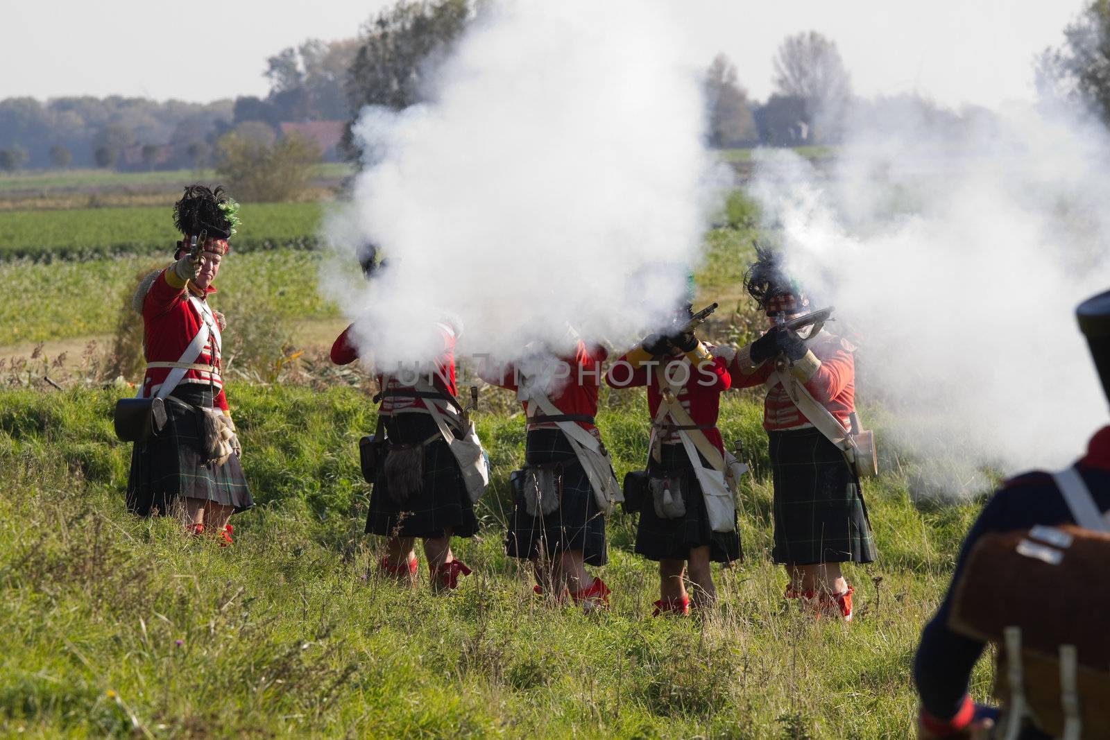 Willemstad - October 23: Replay of Napoleonic period in the Netherlands with battle between French, Dutch and English troops at Fort Sabina, October 23, 2011, Fort Sabina, Willemstad, the Netherlands