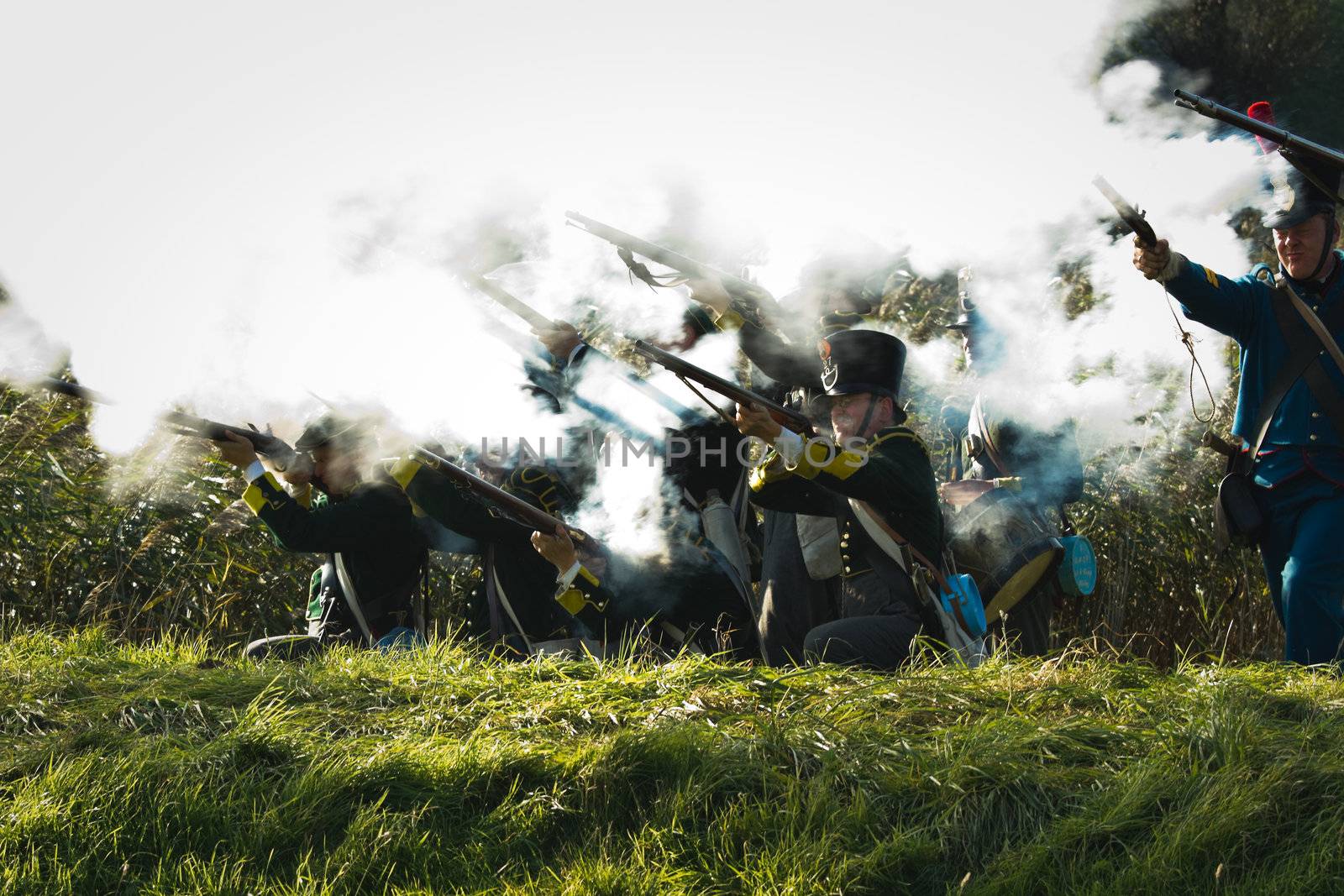 Willemstad - October 23: Replay of Napoleonic period in the Netherlands with battle between French, Dutch and English troops at Fort Sabina, October 23, 2011, Fort Sabina, Willemstad, the Netherlands