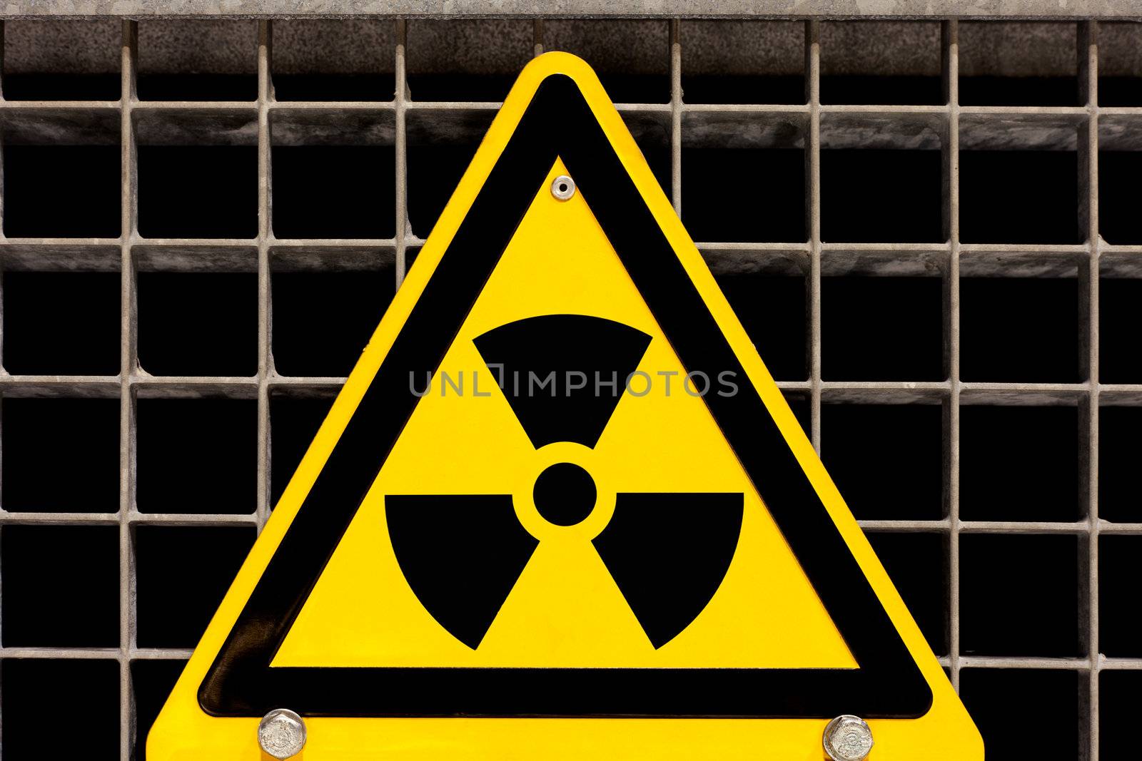 Radioactive Sign bolted on steel grid by PiLens