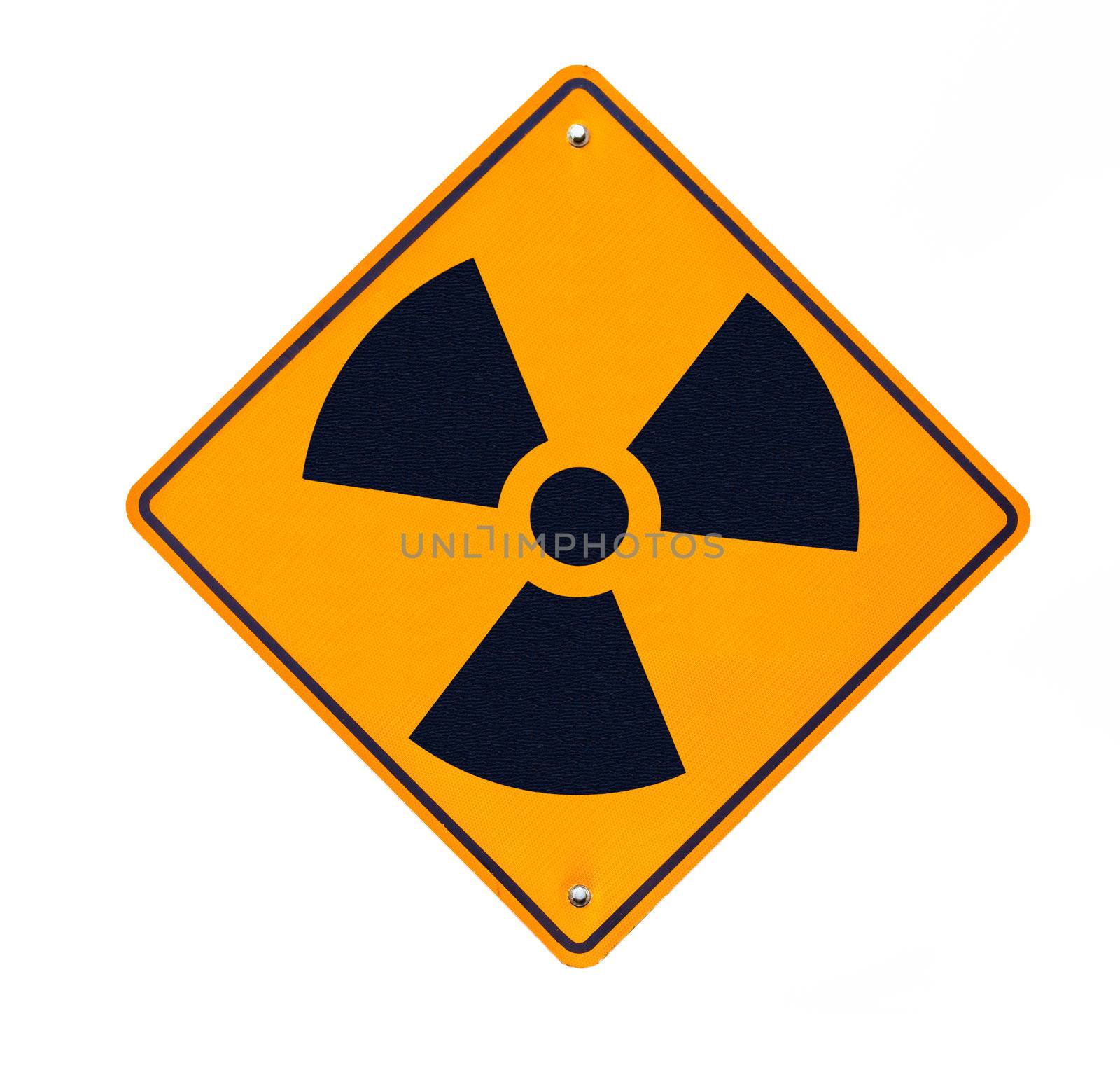 Road sign warning of Radiation isolated on white background.