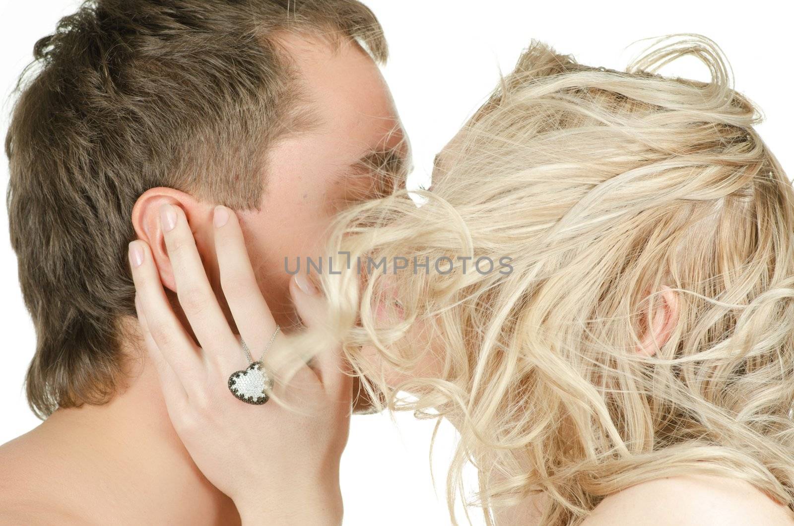 Beauty man and woman - lovers closeup portraits