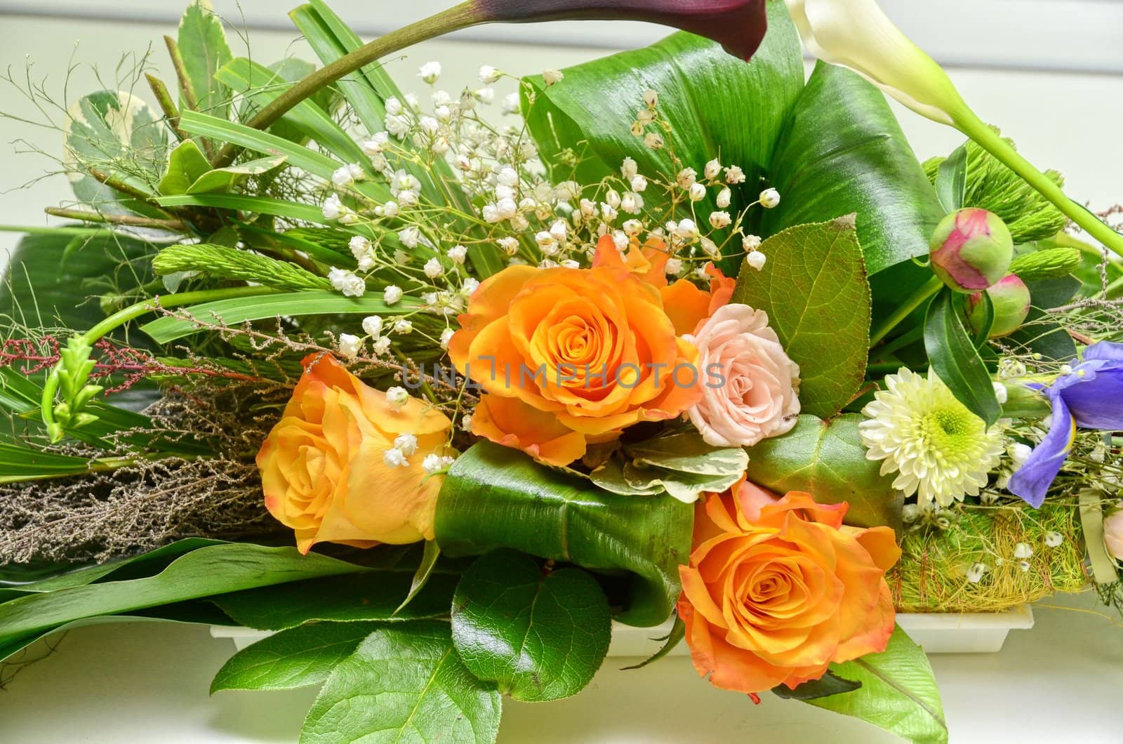 Wedding Bunch of flowers closeup at table