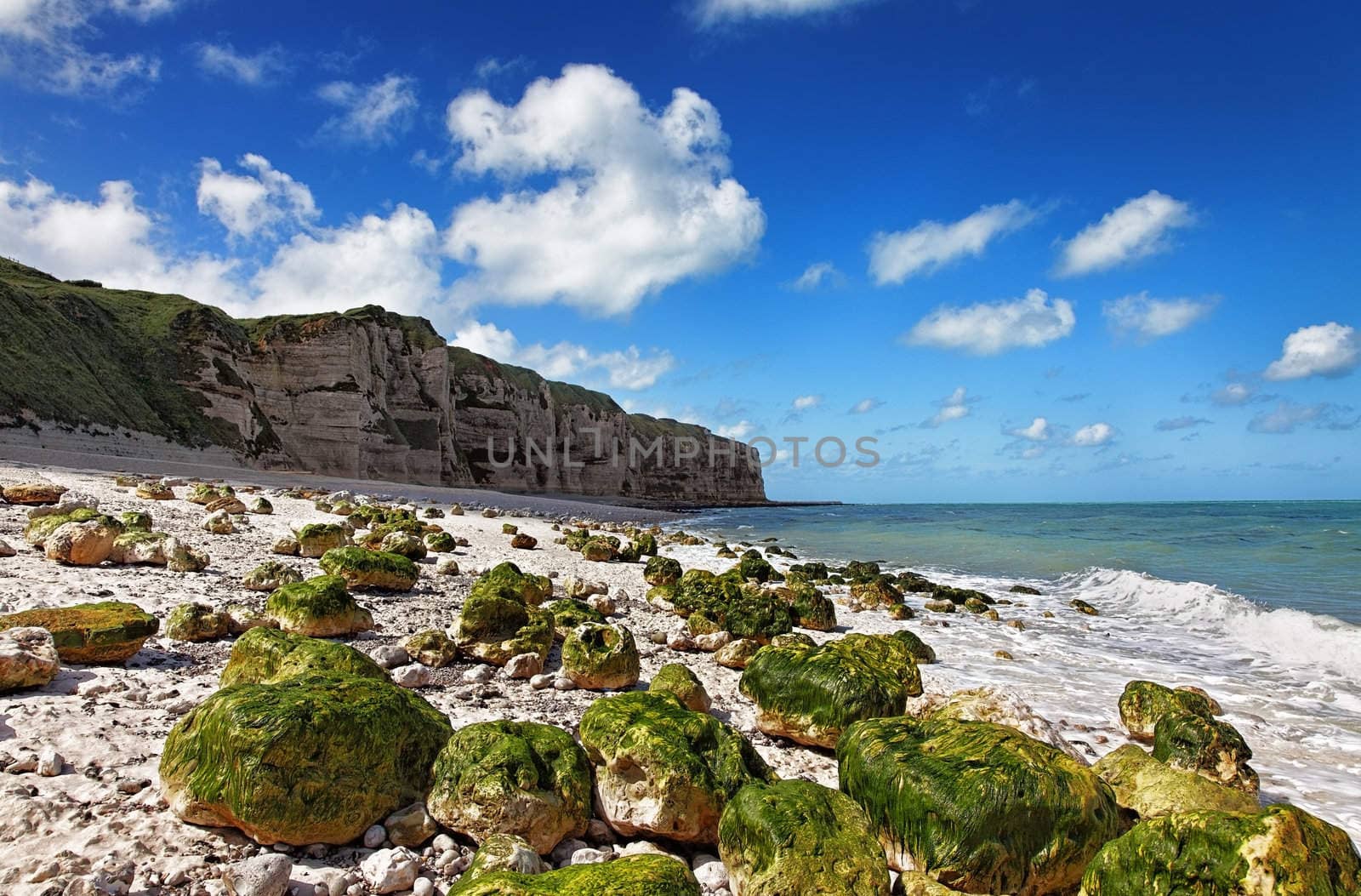 Image of the rocky beach from Le Tileul in the Upper Normandy in the North of France.