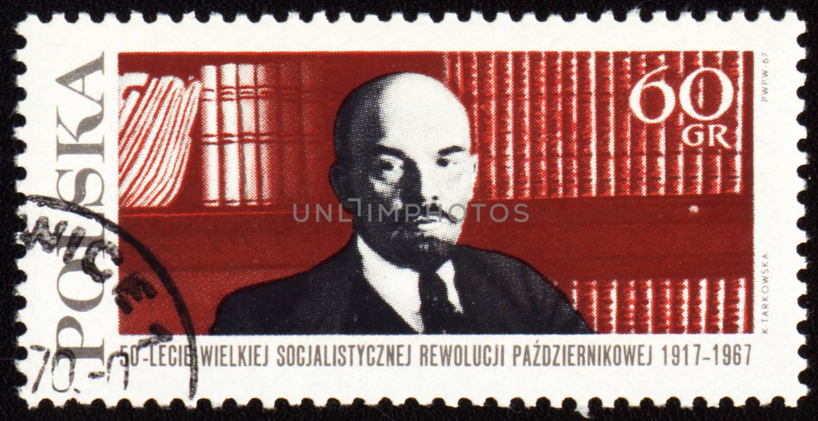 POLAND - CIRCA 1967: A stamp printed in Poland shows Lenin on bookshelf background, circa 1967