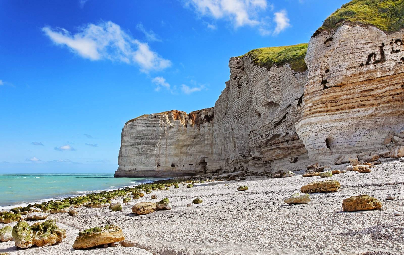 Image of the rocky beach from Le Tileul in the Upper Normandy in the North of France.