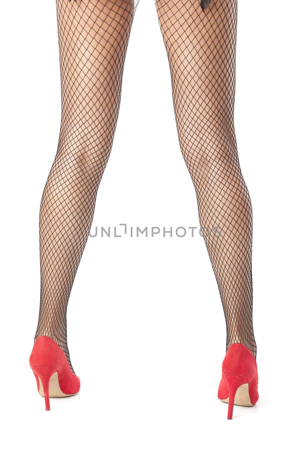 Sexy Woman legs in fishnet stocking posing