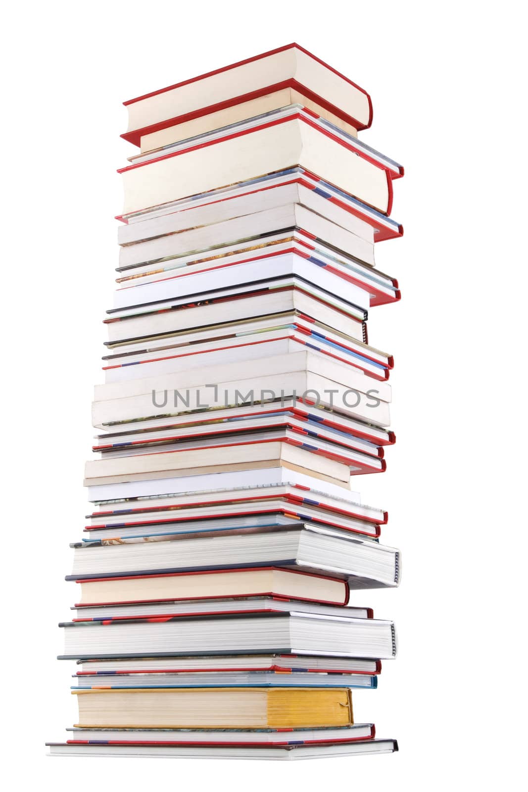 High books stack isolated on white background, wisdom and knowledge concept