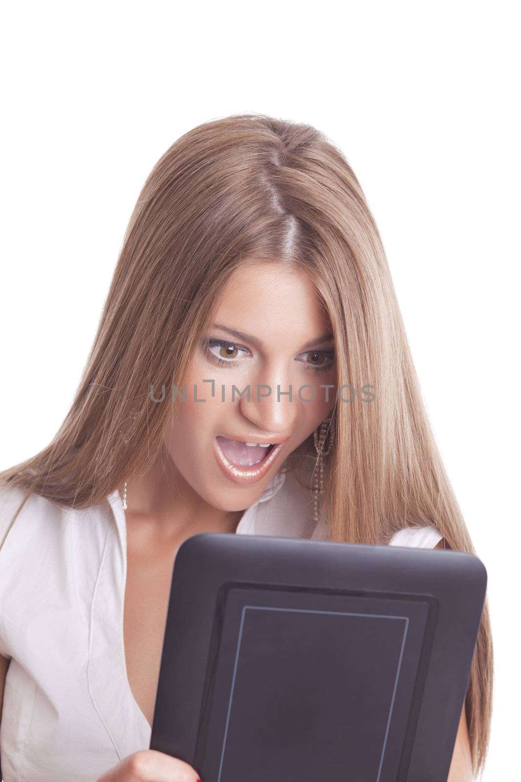 Beautiful Woman With Tablet Computer by adamr