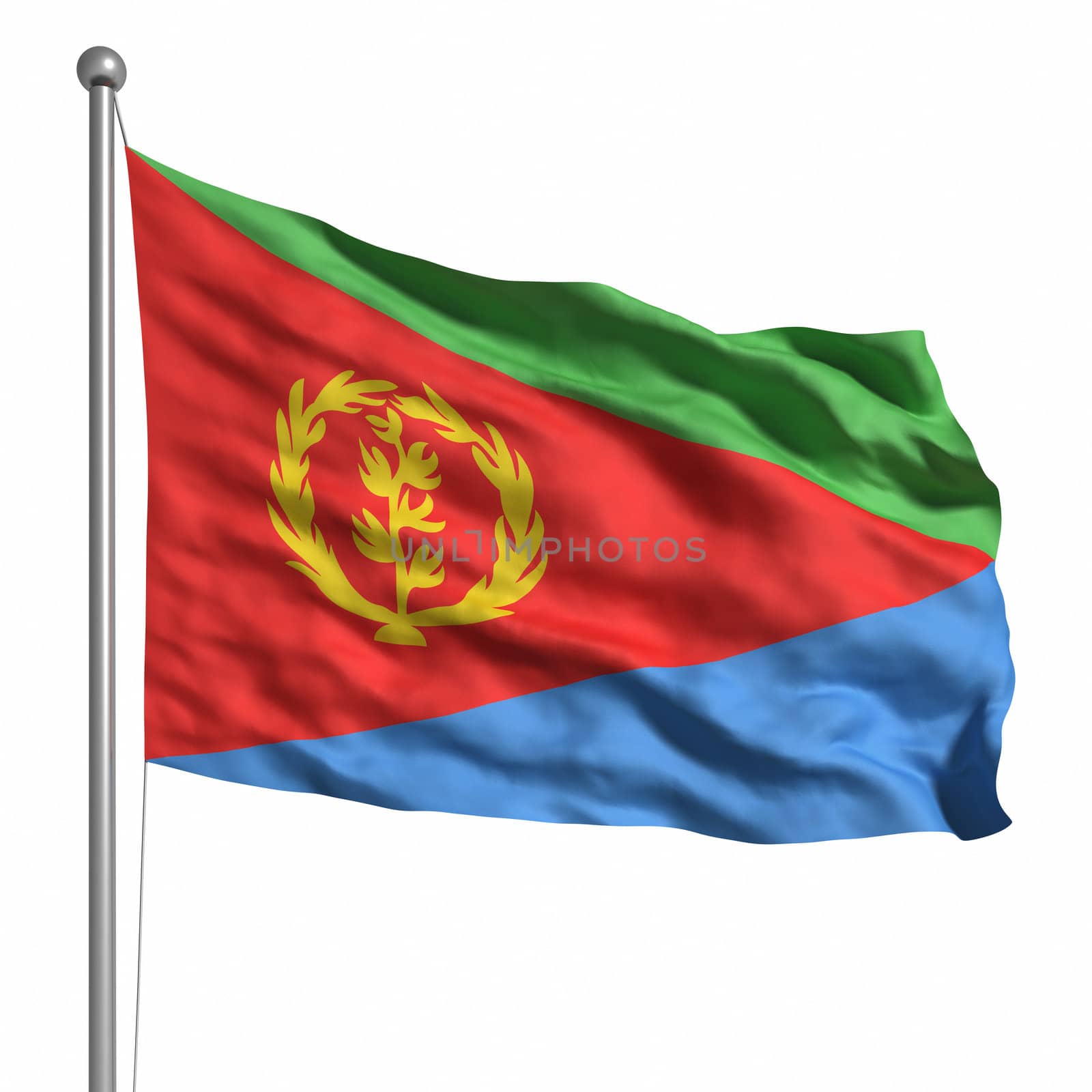 Flag of Eritrea. Rendered with fabric texture (visible at 100%). Clipping path included.