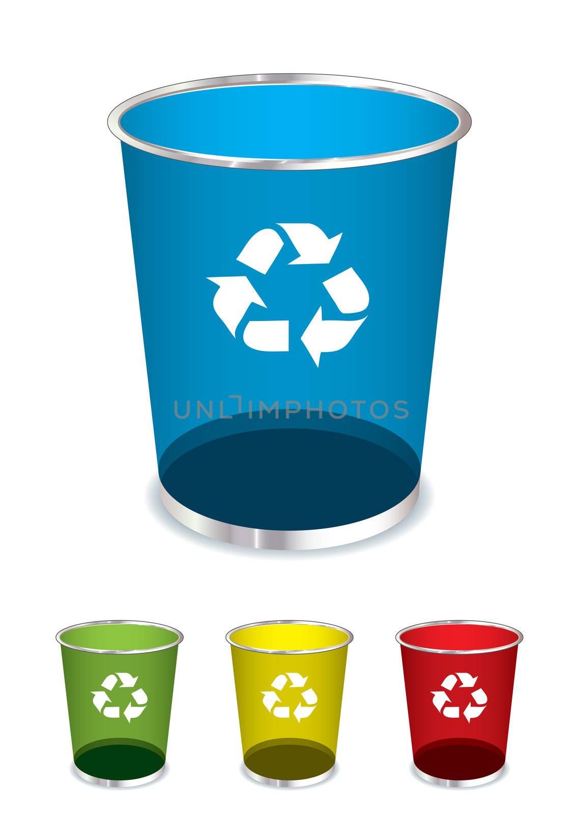 Bright glass recycle trash can icons or symbols