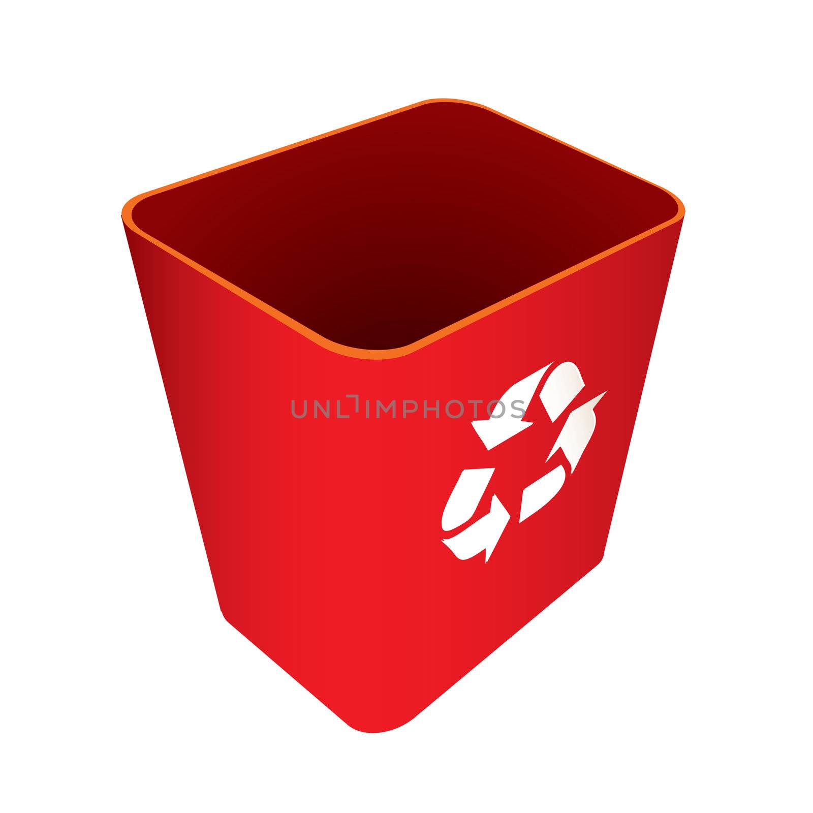 Red Recycle trash can or bin with symbol