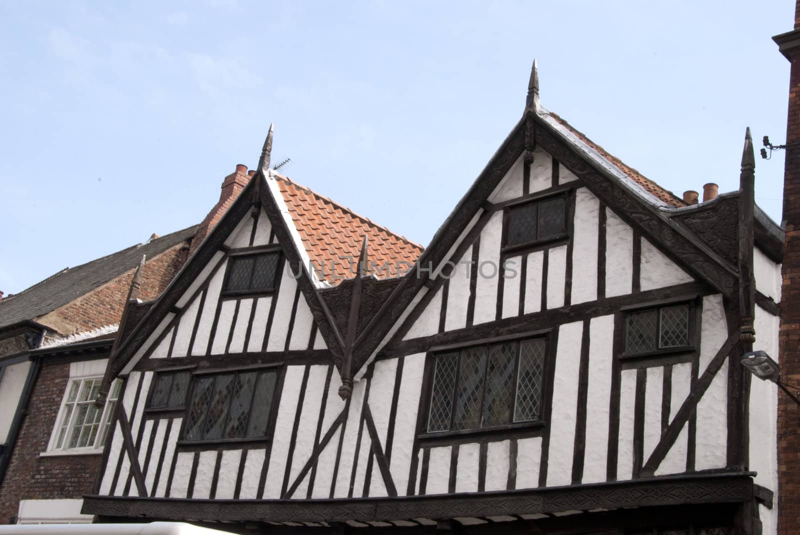 Black and White Half Timbered Buildings in a Yorkshire England City