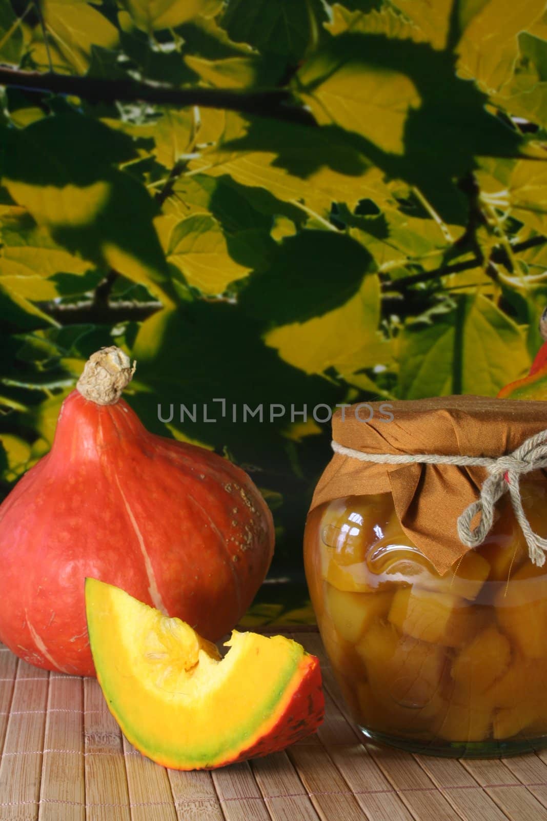 sweet-sour pickled pumpkin compote with fresh pumpkin