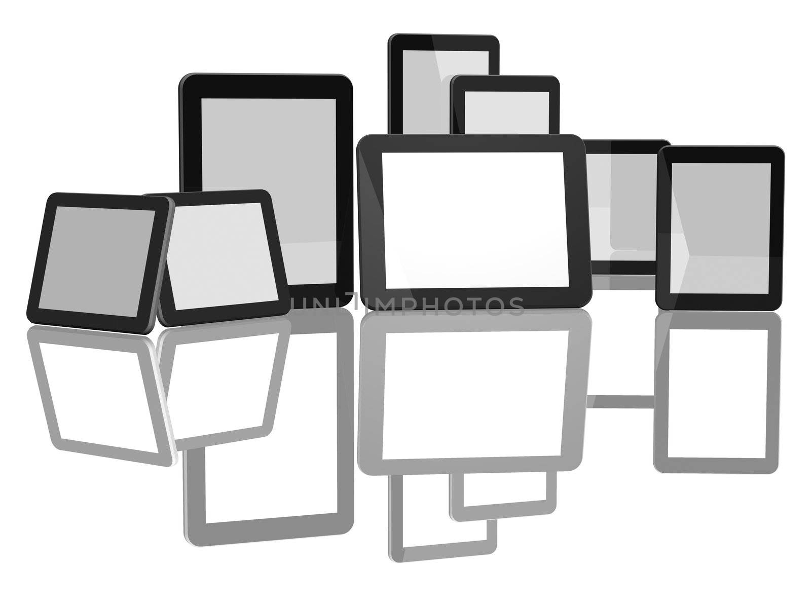 Group of Tablet Computers on white background