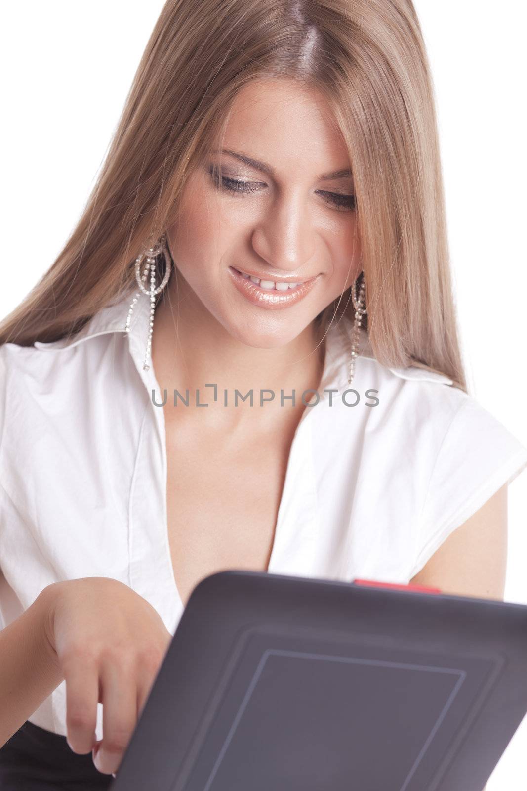 Beautiful Woman With Tablet Computer by adamr