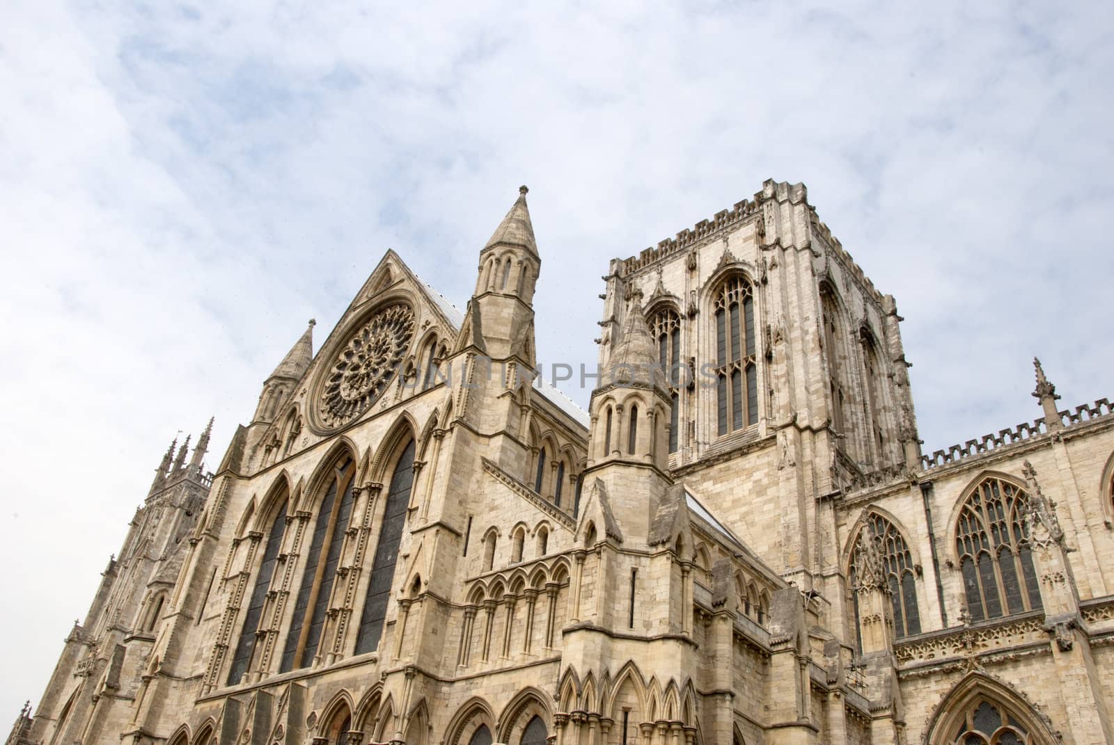 The South Side of York Minster showing Towers and Rose Window