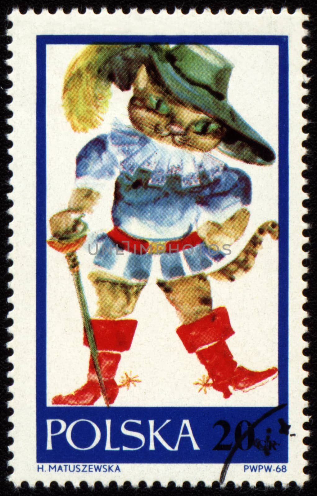 POLAND - CIRCA 1968: a stamp printed in Poland, shows drawing from tale 'Puss in Boots', circa 1968