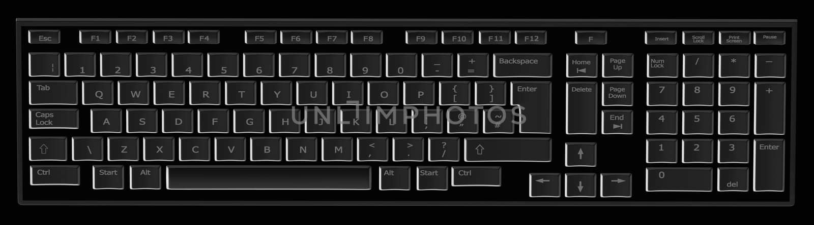 Computer keyboard in black and keys in grey