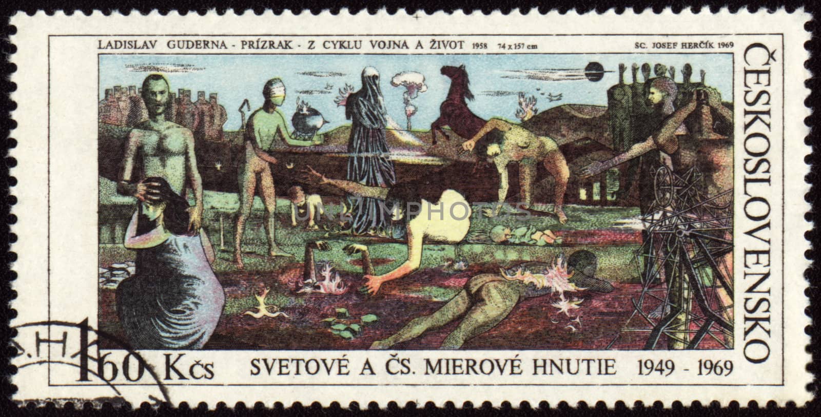CZECHOSLOVAKIA - CIRCA 1969: A stamp printed in Czechoslovakia shows a painting "Juggernaut" by Ladislav Guderna, circa 1969