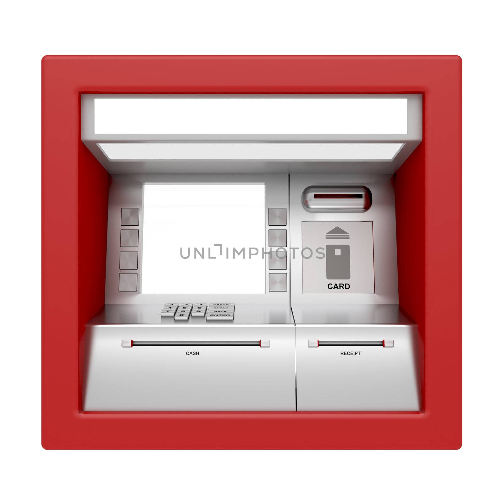Front view of ATM machine isolated on white